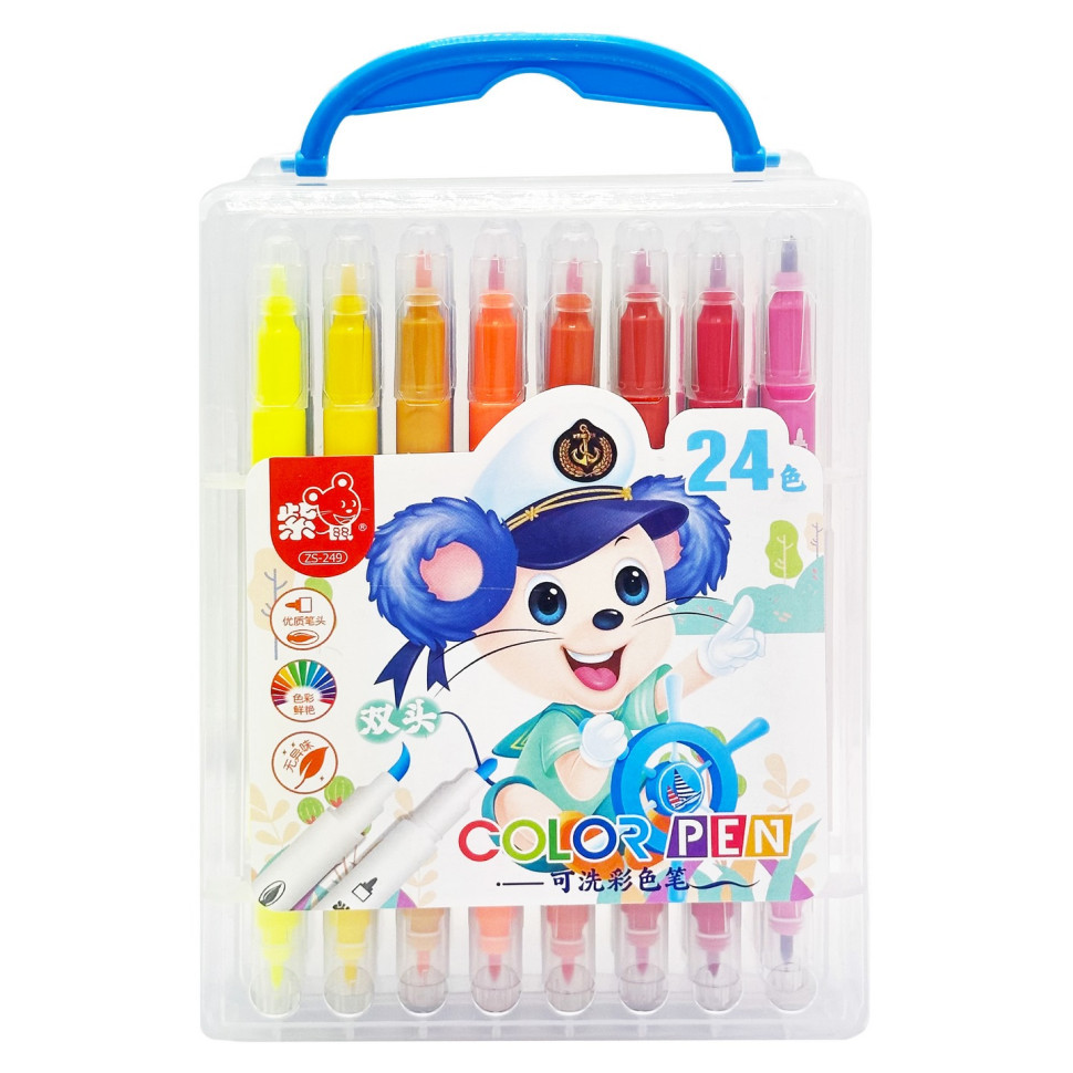 Набір двосторонніх фломастерів 249-24(Blue) у пластиковому боксі, 24 кольори Вінниця - фото 1