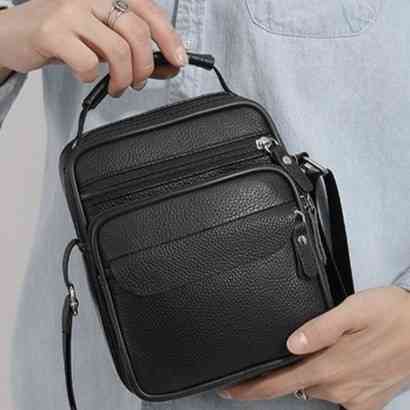 Чорна чоловіча шкіряна сумка через плече 86802 Київ