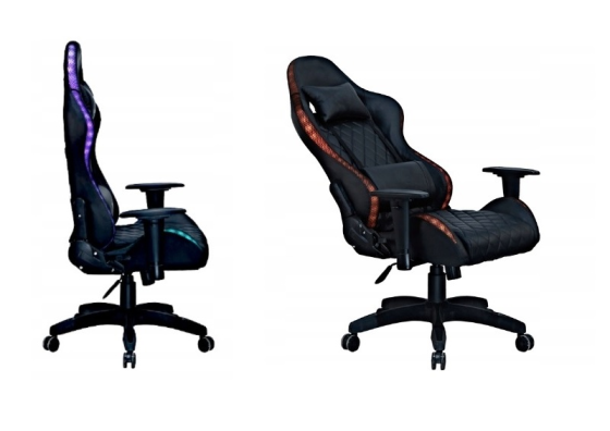 Геймерське комп'ютерне крісло з RGB-підсвічуванням, 2 ергономічними подушками та регулюванням кута нахилу спинки, Чорний (G400) Київ
