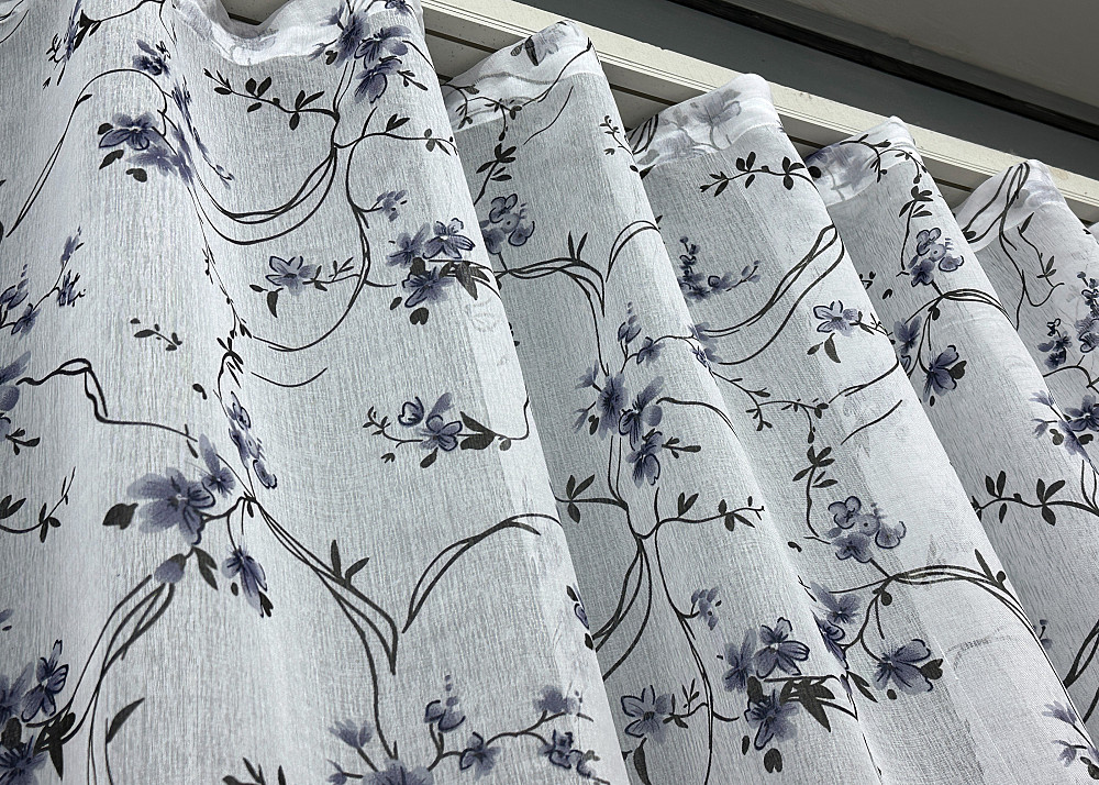 Тюль VR-Textil 1325т Flora Батист Білий с сине-черным принтом 300х265 см (42-1324) Киев - изображение 7