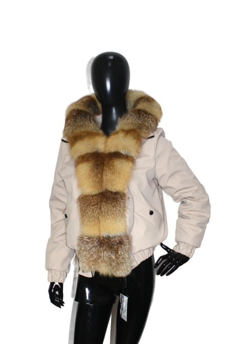 Бомбер женский с мехом лисицы Бежевый 44 Харьков - изображение 6
