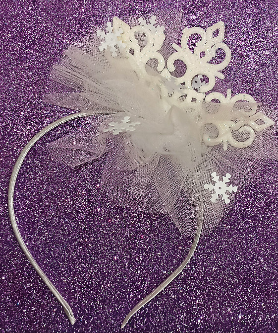 Новогодний обруч снежинка белая с фатином новогодний one size ручная работа белый Киев - изображение 3