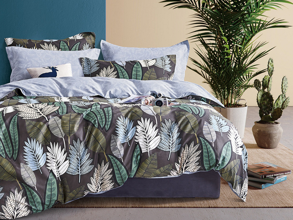 Ecotton Комплект постільної білизни Ecotton 180х215 см двоспальний 23708 Листя папороті зелений Київ - фото 1