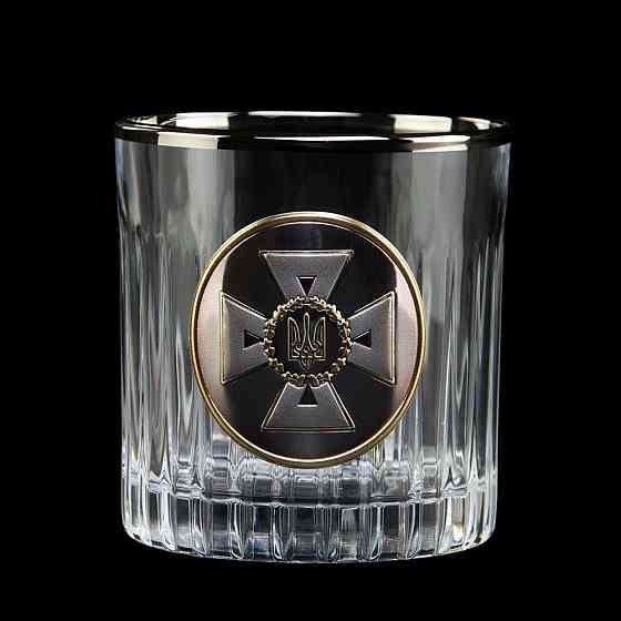 Набір для віскі "МНС" 6 келихів 360 мл, графін 750 мл, кришталь з платиною, зображення зі срібла з позолотою Рівне