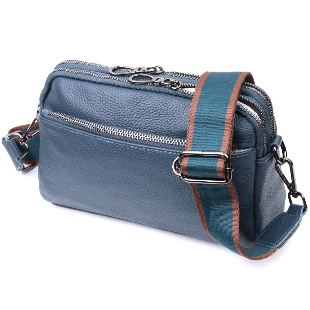 Стильная сумка для женщин с карманами из натуральной кожи Vintage 22600 Синяя Киев - изображение 1