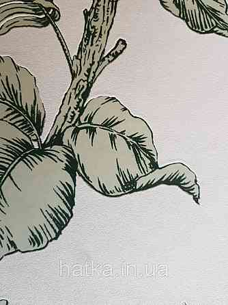 Обои виниловые на флизелине Marburg 31846 New modern крупные листья ветки зеленые на светло сером фоне Киев