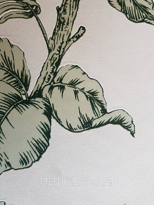 Обои виниловые на флизелине Marburg 31846 New modern крупные листья ветки зеленые на светло сером фоне Киев - изображение 2