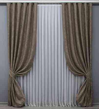 Комплект готовых штор VR-Textil Жаккард Sultan XO № 1486ш какао 100х270 см 2 шт (31-763) Киев