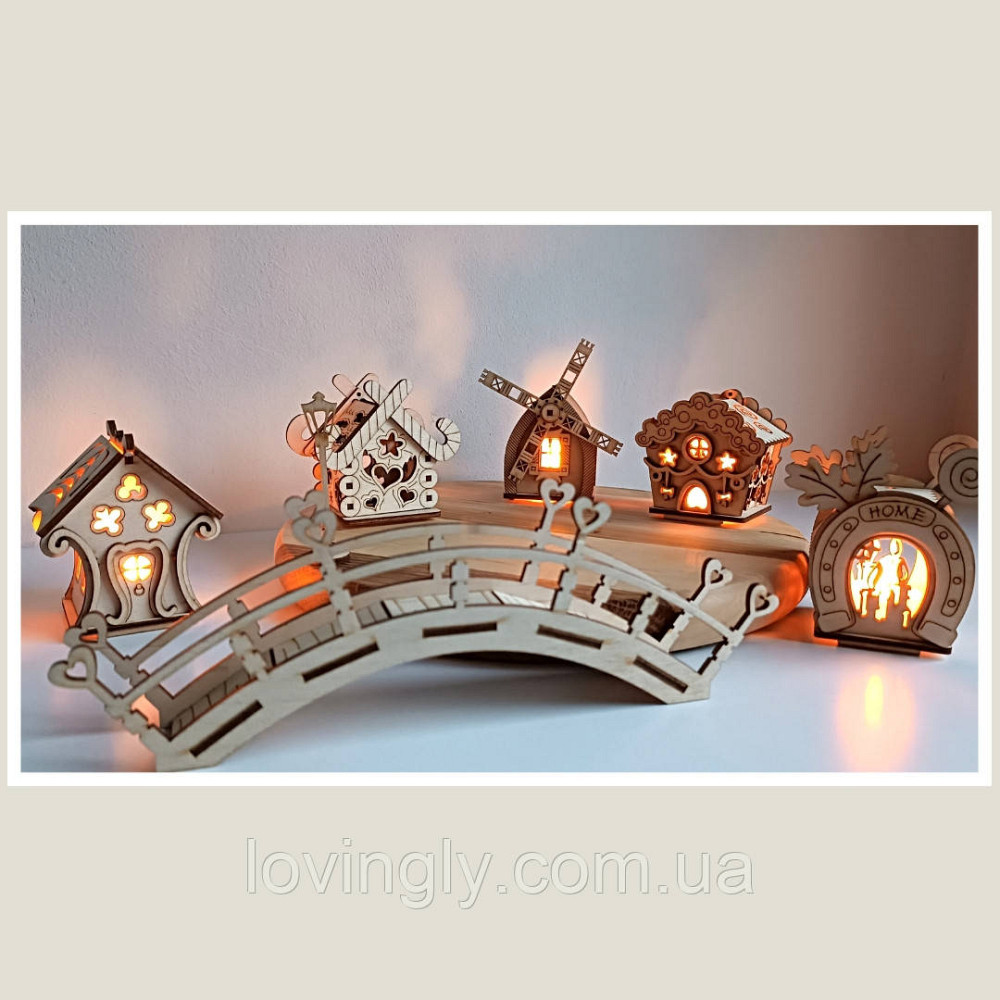 Новогодний деревянный городок с LED подсветкой – набор домиков для дома, подарок и праздничный декор. Ирпень - изображение 5
