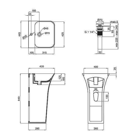 Комплект Qtap Crow: Раковина підлогова моноблок 445x420x840 мм White + Донний клапан PU02O Київ