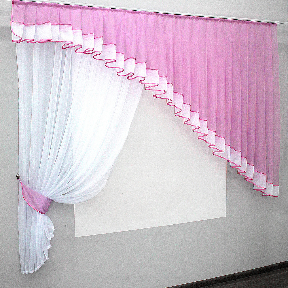 Кухонный комплект VR-Textil № 062к шторка с ламбрекеном розовый с белым 200х170 см (50-862) Киев - изображение 1