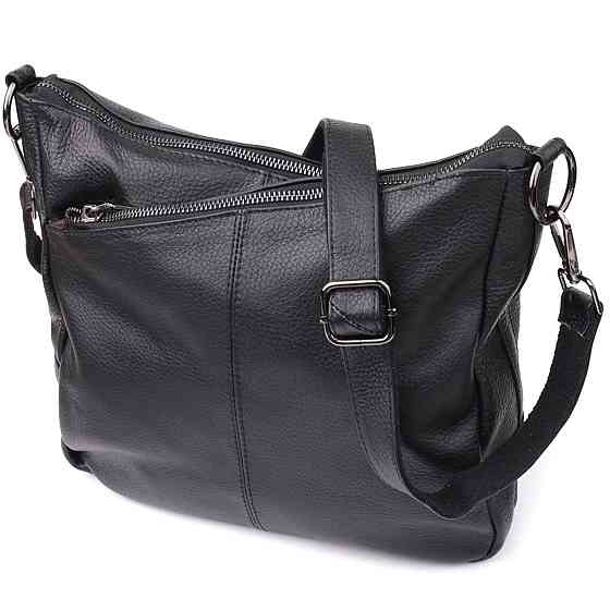 Женская сумка с двумя ремешками из натуральной кожи Vintage 23053 Черный Киев