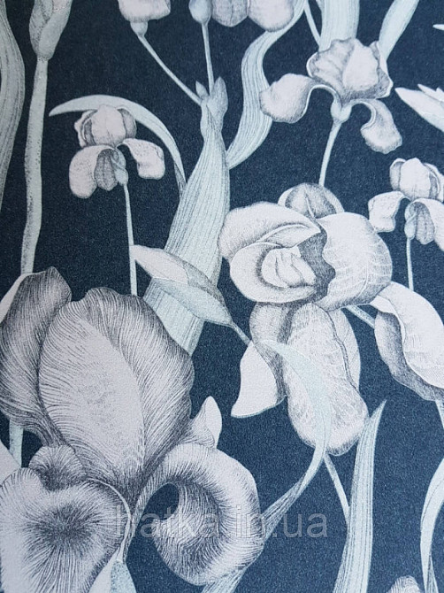 Шпалери флізелінові Decoprint Elisir EL21026 квіти рожеві листки зелені на чорному однотоне Київ - фото 2
