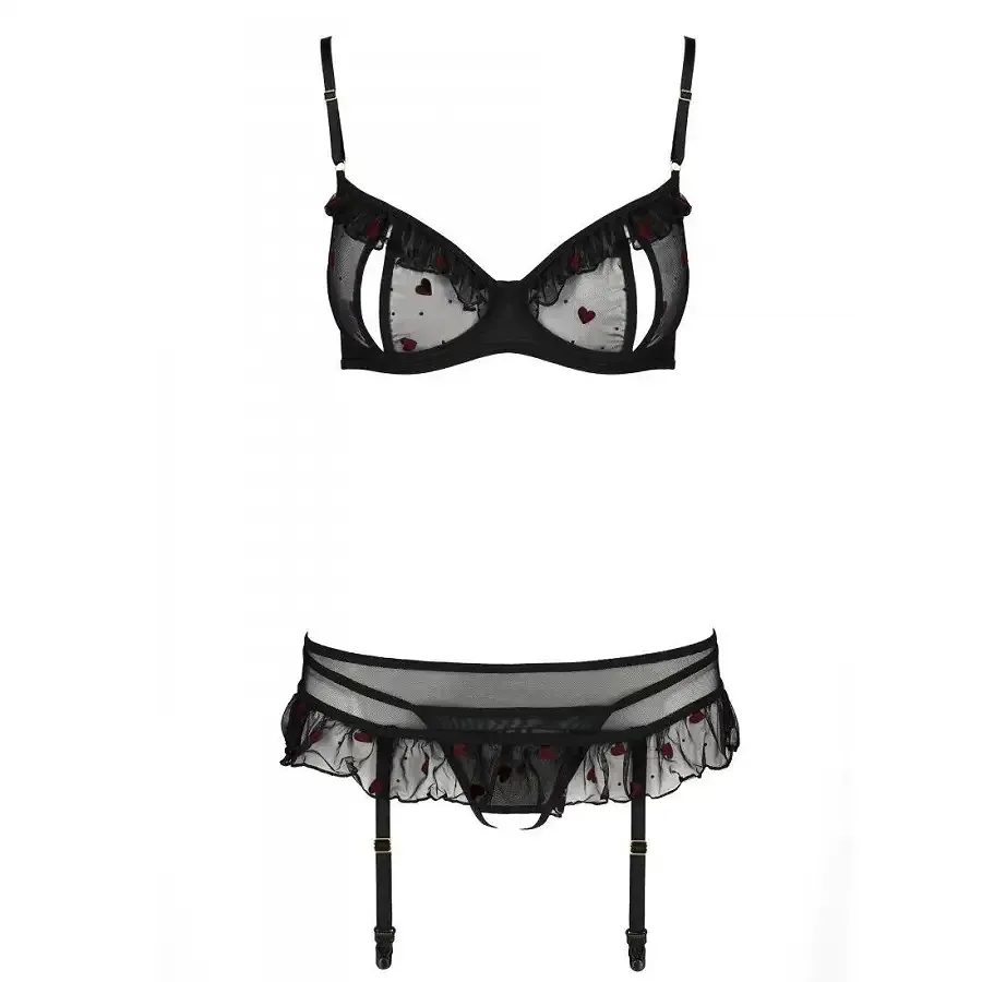 Сексуальний комплект з поясом для панчіх Passion LOVELIA SET XXL/XXXL, black Львів - фото 5
