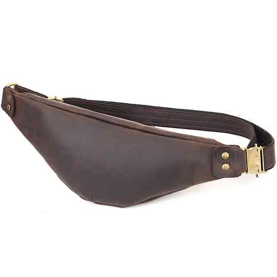 Мужская стильная бананка из натуральной винтажной кожи Shvigel 23130 Коричневый Киев