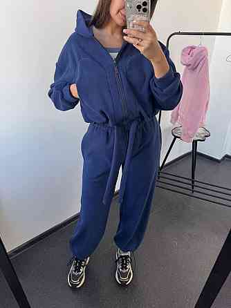 Женский теплый прогулочный костюм двойка: худи и брюки двусторонний полар флис Темно-синий, 42/44 Одесса