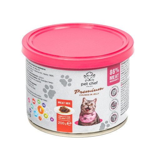 Вологий корм для котів Pet Chef шматочки в желе М’ясний мікс 200 г Київ - фото 3