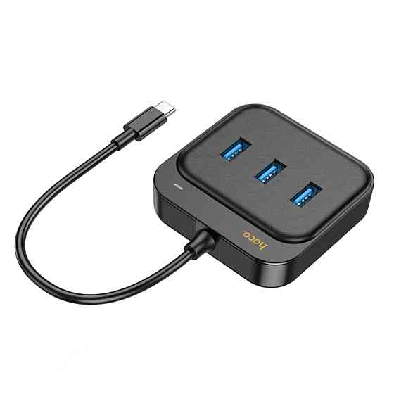 Хаб HOCO HB35 Easy link 4-in-1 Gigabit Ethernet Adapter(Type-C to USB3.0*3+RJ45)(L=0.2M) Black (6931474799005 ) Київ