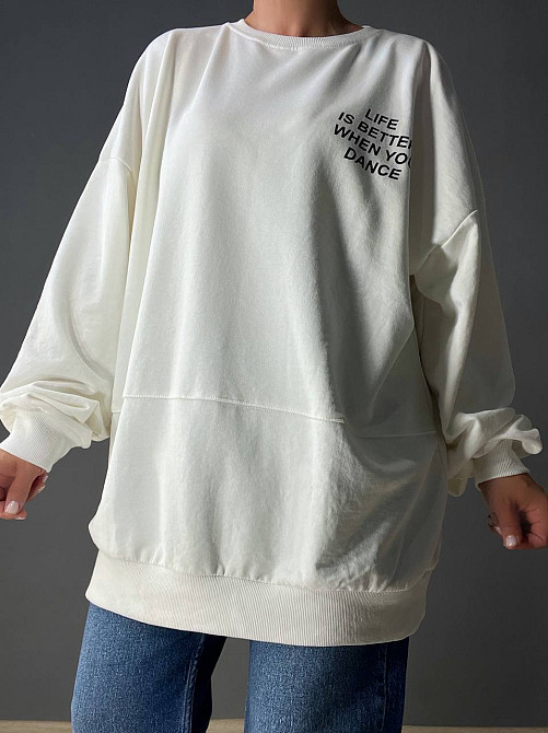 Свитшот женский LSK 5258 длинный оверсайз с рисунком на спине белый, белый, XL Киев - изображение 13