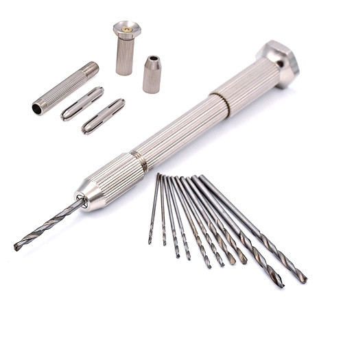 Дрель ручная механическая мини, 2 двусторонние цанги, 10 сверл Винница - изображение 1