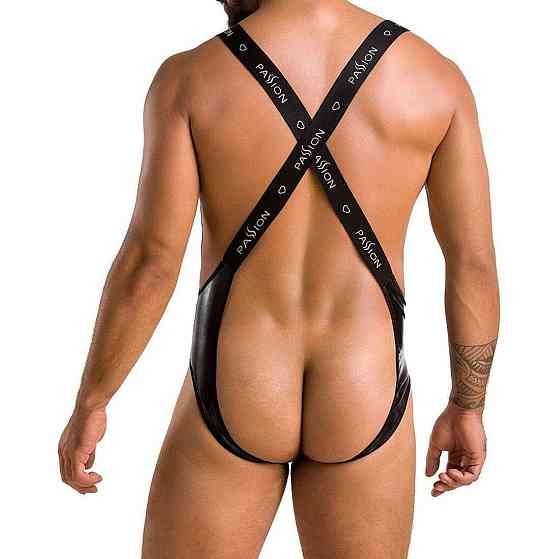 Мужское открытое боди Passion 027 BRUNO XXL/XXXL Black, под латекс, на лямках Sex Aura Киев