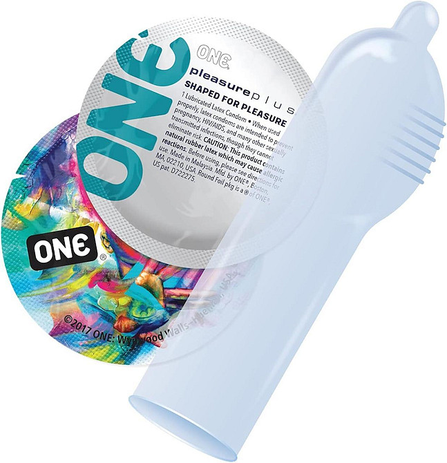 Набір презервативів ONE Pleasure Plus, 100 шт, з ребристою ділянкою на кінці, паковання-тубус Sex Aura Київ - фото 3