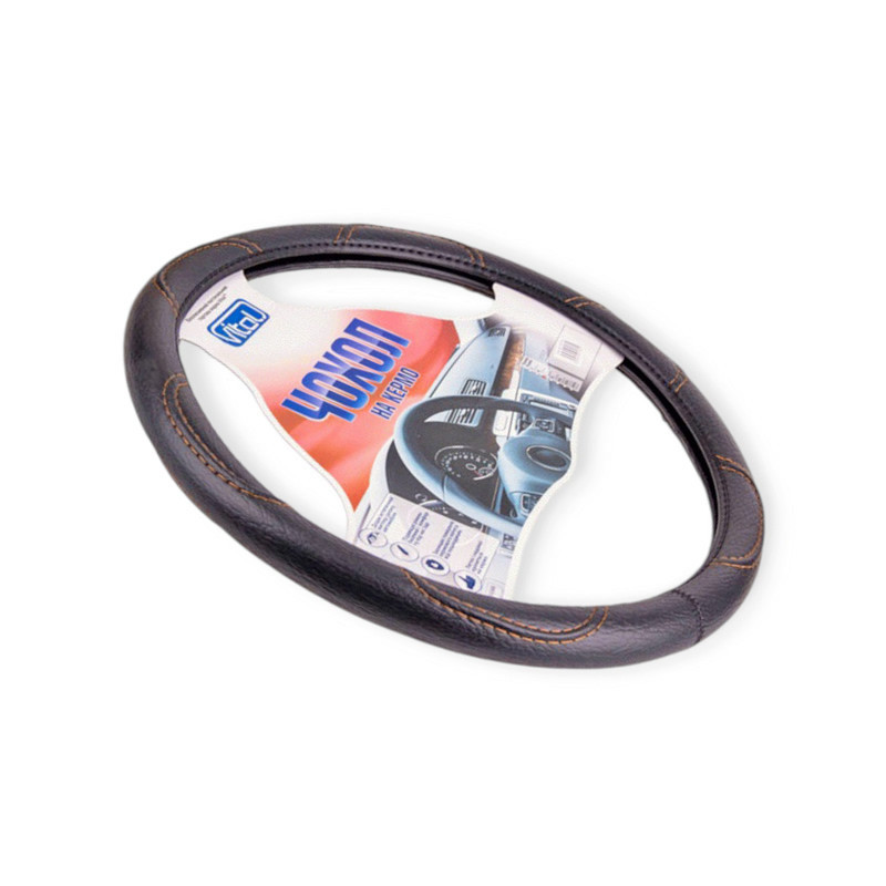 Чехол l кожзам (39 - 41 см) черный коричневая нить руля Мукачево - изображение 1