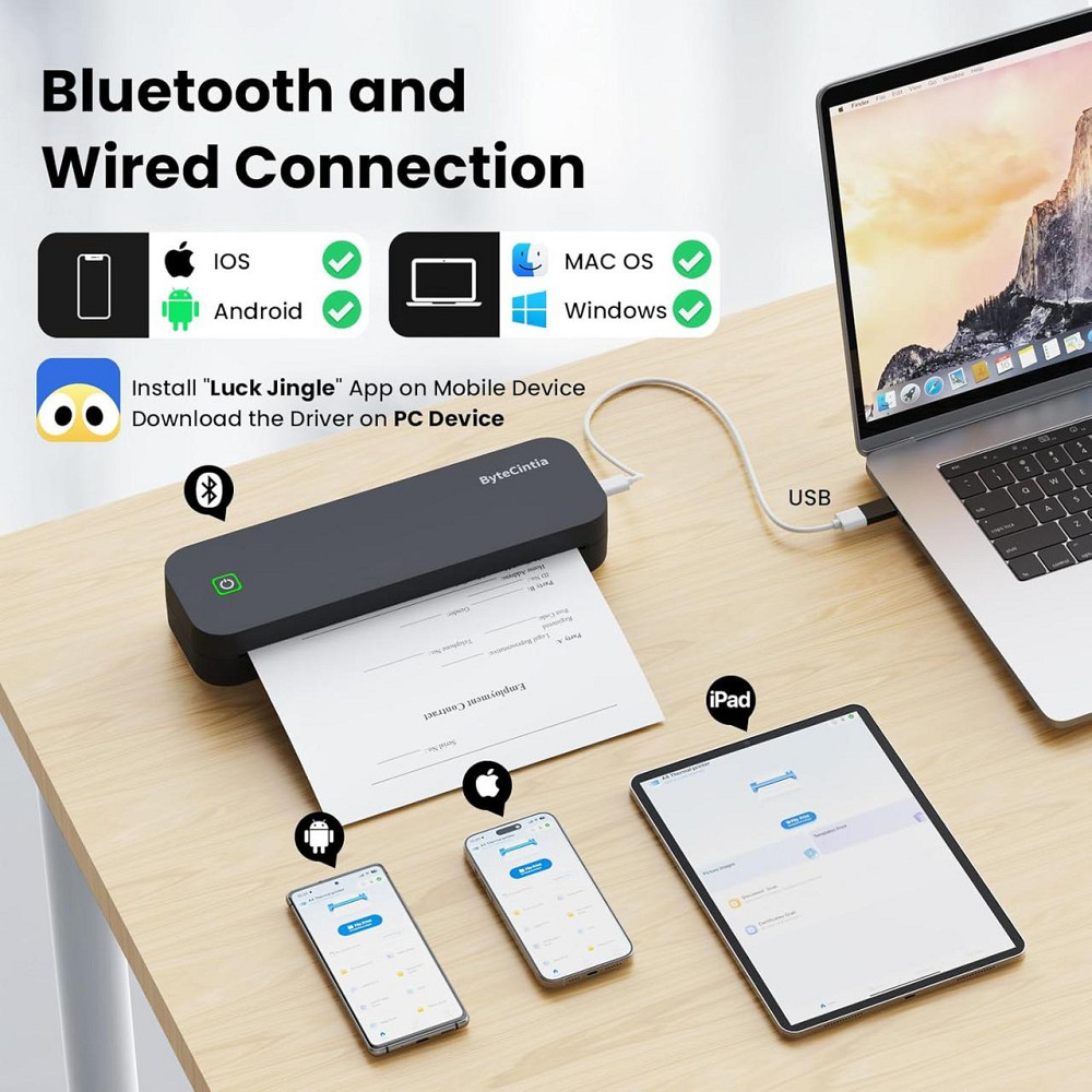 Портативный термопринтер Bluetooth A4 бесчернильный принтер для термобумаги для смартфона ноутбука Android iOS Киев - изображение 2
