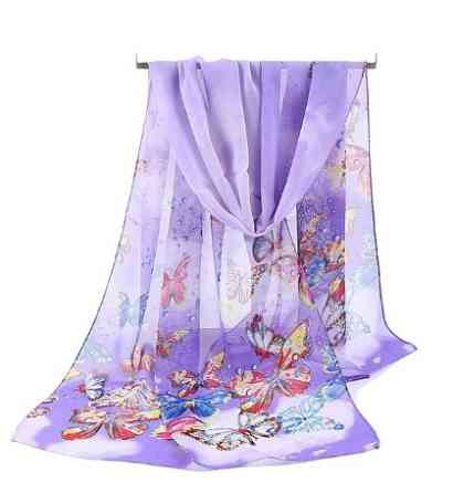 Женский шифоновый шарфик сиреневый с бабочками - размер шарфа приблизительно 145*48см, 100% вискоза Киев