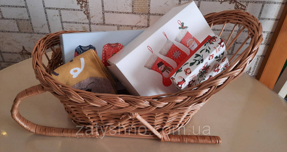 Санки кошик подарунковий| Кошик санки для подарунків з лози|Кошик плетений саночки для подарунків Київ - фото 8