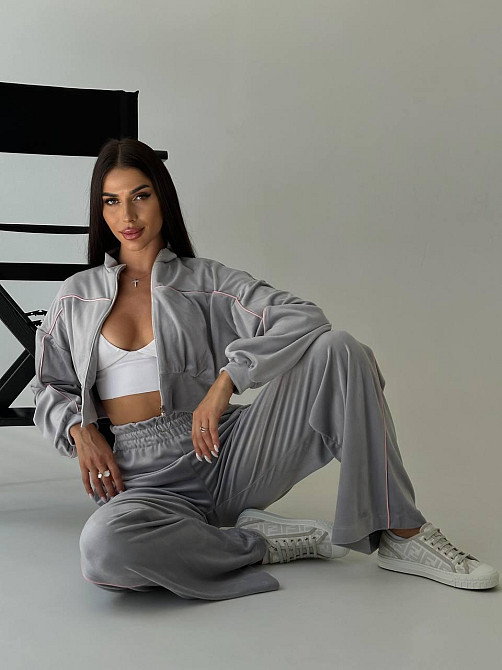 Стильный женский велюровый мягкий костюм двойка велюр плюш Серый, 42/44 Одесса - изображение 3