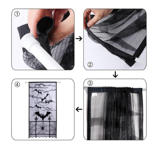 Декор для Хелловін штора Кажани 1 штука 213 на 116 см чорний Київ - фото 5