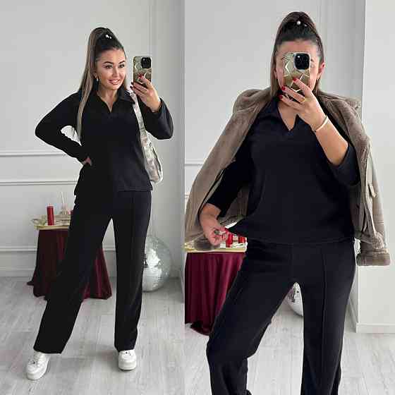 Жіночий базовий в'язаний костюм-двійка з ангори Чорний, 46/48 Одеса