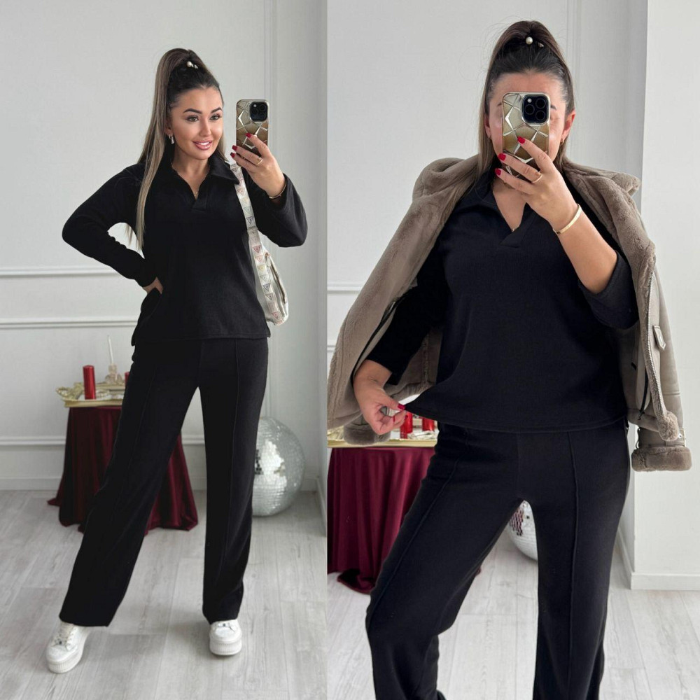 Женский базовый вязаный костюм двойка из ангоры Черный, 46/48 Одесса - изображение 1