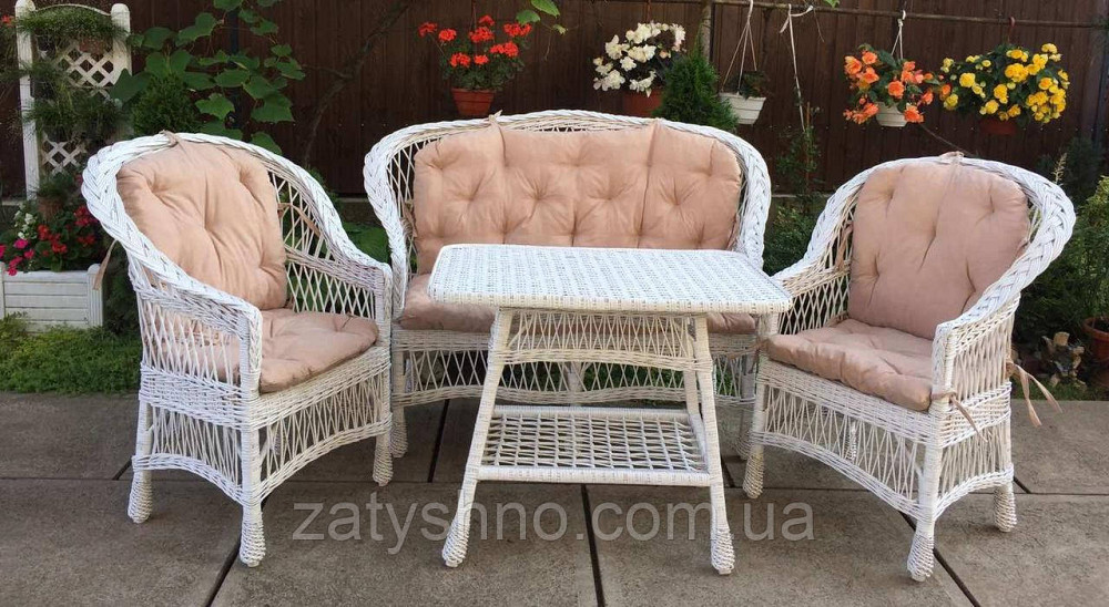 Плетеная мебель с накидками|  Комплект плетеной белой мебели  с диваном | мебель из лозы в беседку Киев - изображение 7