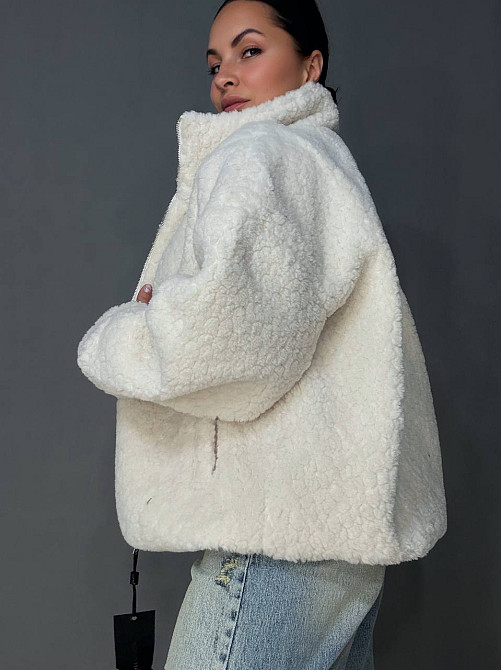 Шуба женская Lady Yep 10017 тедди бомбер оверсайз на молнии, молочний, one size Киев - изображение 2
