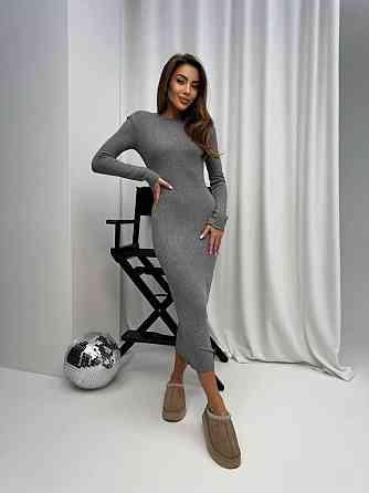 Женское трендовое платье из трикотажа рубчик Графит Одесса