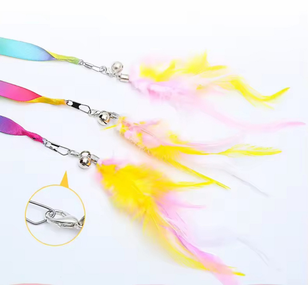 Игрушка для котов палочка с лентой и перьям с колокольчиком 48 см разноцветный Киев - изображение 5