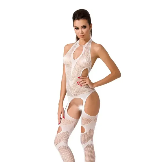 Бодістокінг Passion BS053 white, комбінезон, імітація панчох і пояса Львов