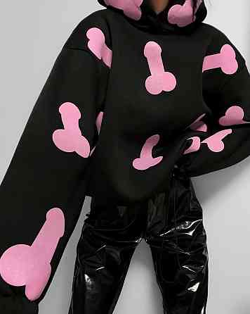 Женское теплое ОХУЕ*** худи оверсайз кроя на фиксаторах трехнитка на флисе Черный Одесса