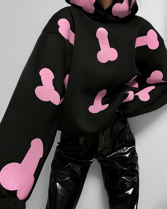 Жіноче тепле ОХУЕ*** худі оверсайз крою на фіксаторах тринитка на флісі Чорний Одеса - фото 5