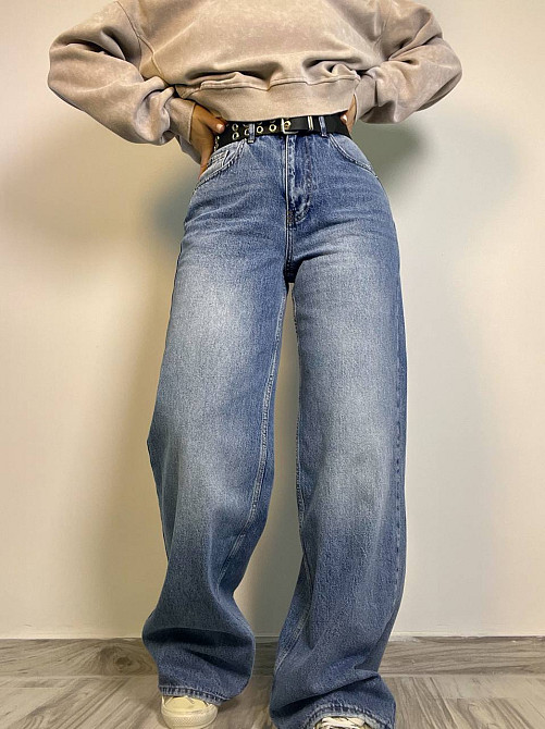 Джинсы женские Envy Rose 5391 WIDE BAGGY свободный крой широкие от бедра с ремнем высокая посадка светло-синие, светло-синий, 26, 26, 72 см, 102 см Киев - изображение 1