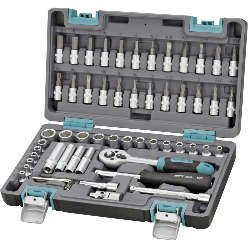 Набор инструментов, 1/4, CrV, пластиковый кейс, 57 предметов Stels Полтава - изображение 1
