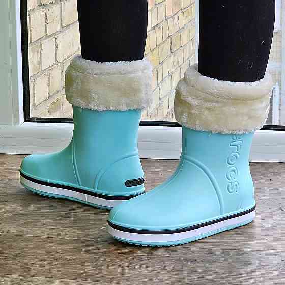 Жіночі Гумові Напівчоботи Блакитні CROCS Бірюзові Чоботи Крокси Теплі Зимові (розміри: 36,37,38,39,40,41) — Дніпро