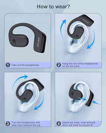 Наушники беспроводные открытого типа Open-Ear, Bluetooth для бега, спорта, фитнеса, водонепроницаемые IPX5 Киев