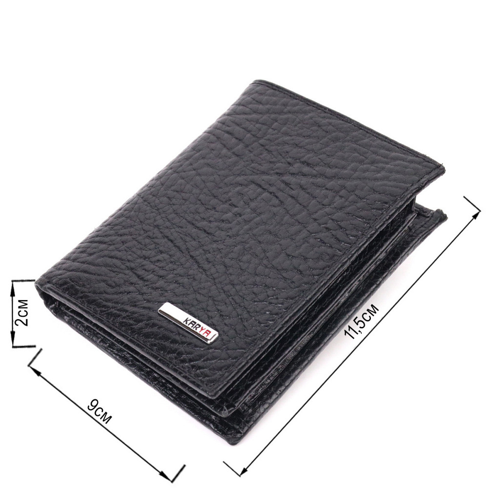 Невеликий гаманець без застібки з натуральної зернистої шкіри Чорний (KARYA) Київ - фото 7