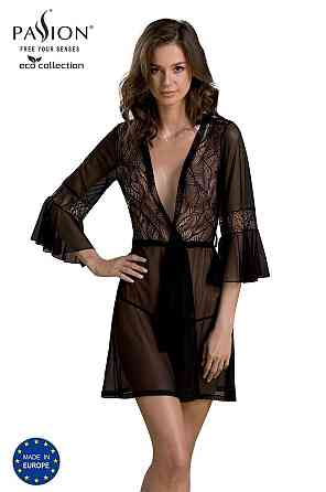 Пеньюар Passion LEAFA PEIGNOIR black, L/XL, довжина трохи вище коліна, широкі рукави, зав'язується на пояс Sex Aura Київ