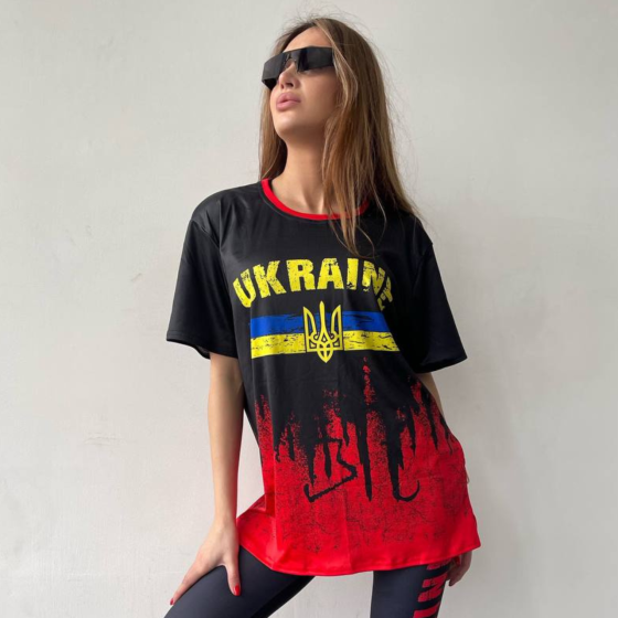 Женская футболка оверсайз Patriotic colors патриотическая микродайвинг черно-красная Одесса