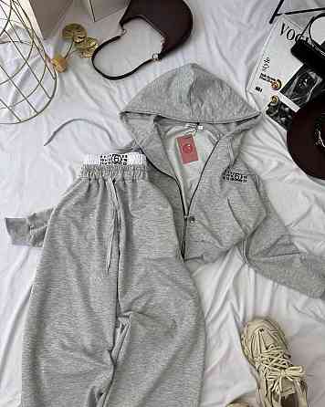 Жіночий стильний прогулянковий костюм із гумкою на штанах двонитка Сірий, 46/48 Одеса
