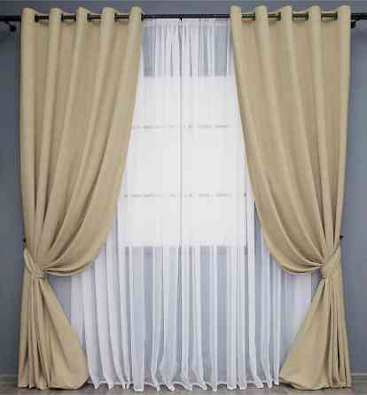 Комплект штор на люверсах VR-Textil Микровелюр Petek № 1491ш 150х280 см 2 шт Бежевый (37-0215) Киев